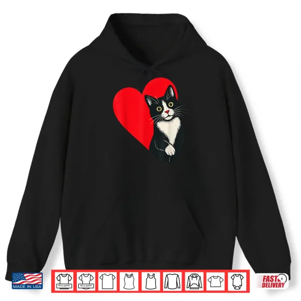 Hoodie Tuxedo Cat Valentine Heart For Kitten And Animal Lovers Shirt