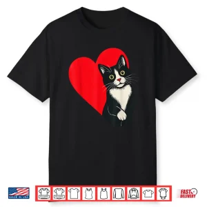 Tuxedo Cat Valentine Heart For Kitten And Animal Lovers Shirt
