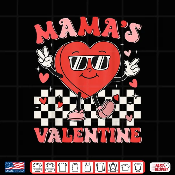 Retro Groovy Mama Is My Valentine Cute Heart Boys Girls Kids Shirt 4 Design Retro Groovy Mama Is My Valentine Cute Heart Boys Girls Kids Shirt