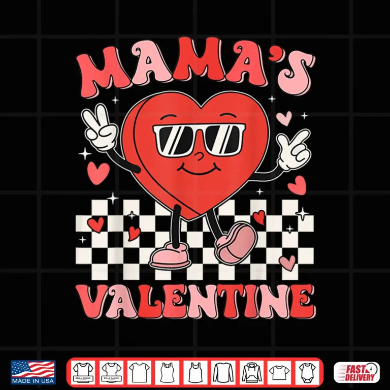 Design Retro Groovy Mama Is My Valentine Cute Heart Boys Girls Kids Shirt