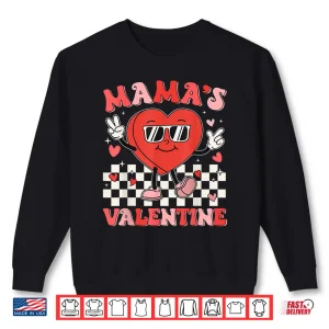 Sweatshirt Retro Groovy Mama Is My Valentine Cute Heart Boys Girls Kids Shirt