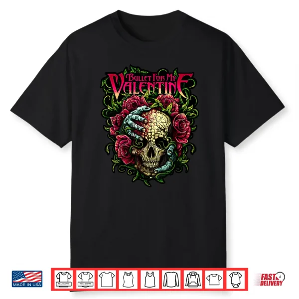 Funny Bullet My Valentine Skull Roses And Red Blood Horror Shirt