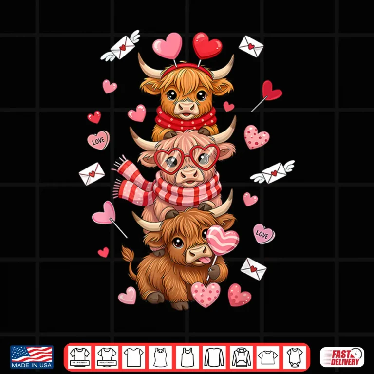 Design Cute Western Valentine Highland Cows With Hearts Shirt