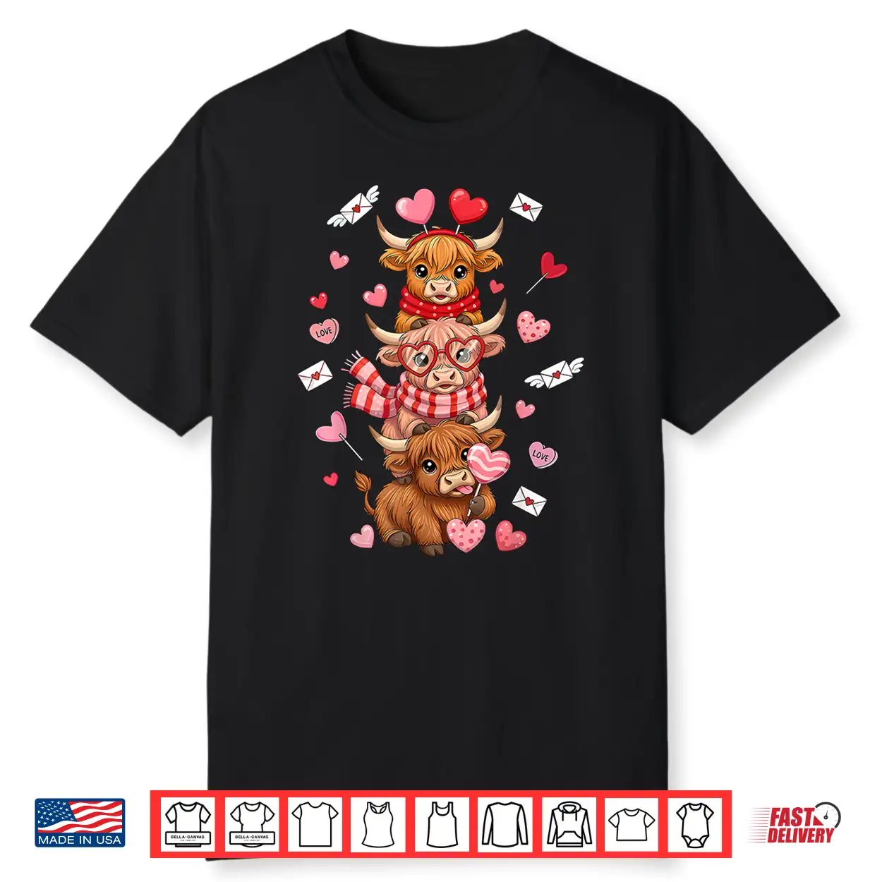 Cute Western Valentine Highland Cows With Hearts Shirt Cute Western Valentine Highland Cows With Hearts Shirt
