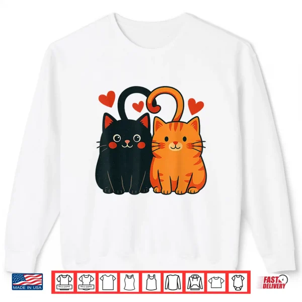 Sweatshirt Black And Orange Cat Valentine Ginger Cat ValentineS Day Shirt
