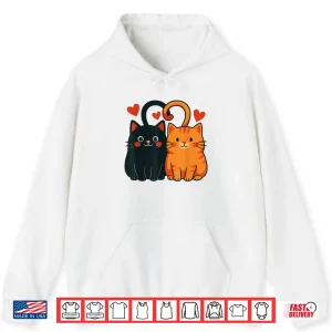 Hoodie Black And Orange Cat Valentine Ginger Cat ValentineS Day Shirt