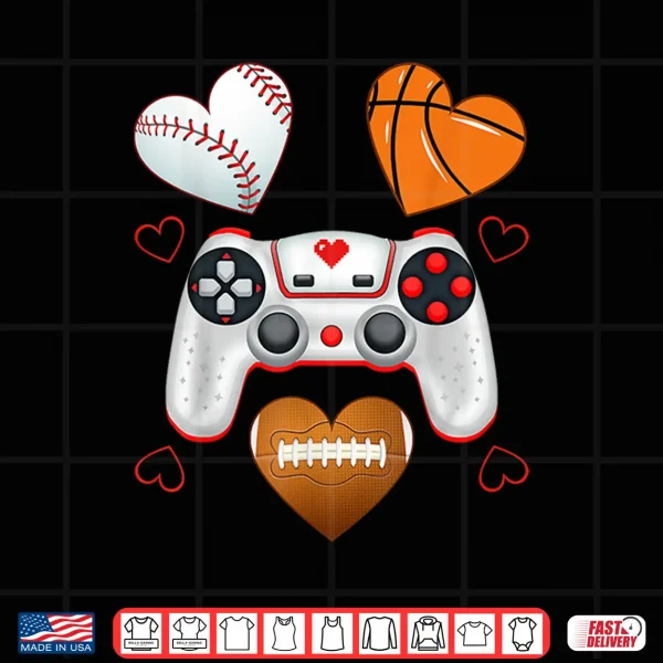 Design Valentines Day Boys Men Hearts Gaming Basketball Baseball Shirt