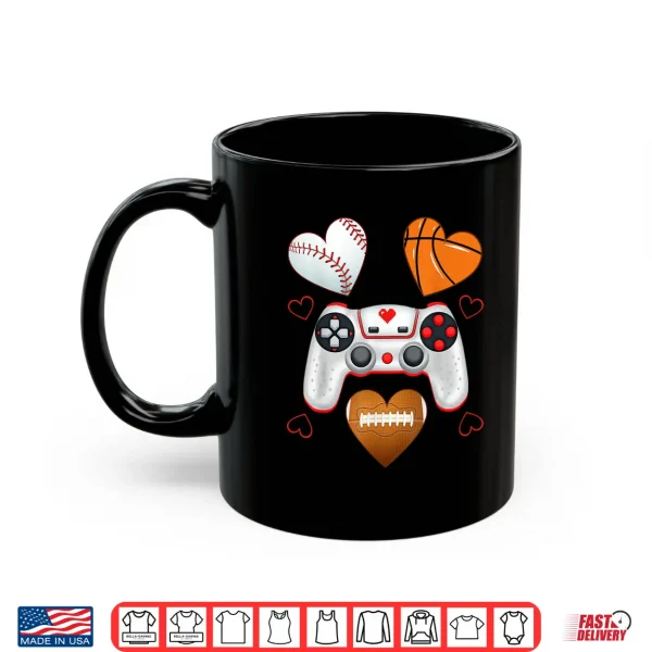 Mug Valentines Day Boys Men Hearts Gaming Basketball Baseball Shirt