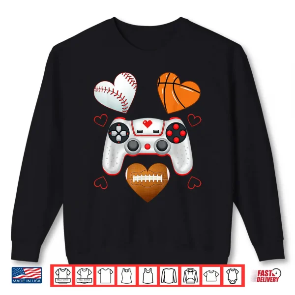 Sweatshirt Valentines Day Boys Men Hearts Gaming Basketball Baseball Shirt