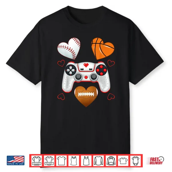 Valentines Day Boys Men Hearts Gaming Basketball Baseball Shirt