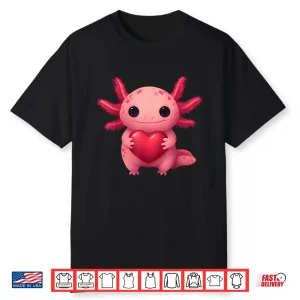 Valentine Cute Pink Axolotl Lovers Heart Girl Women Kid Shirt