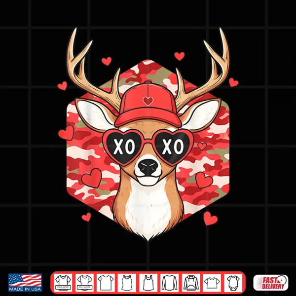 Design Retro Hunting Deer Camo Valentines Day For Men Women Kids Shirt