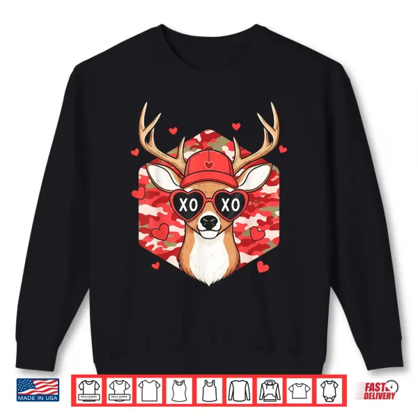 Sweatshirt Retro Hunting Deer Camo Valentines Day For Men Women Kids Shirt