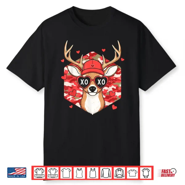Retro Hunting Deer Camo Valentines Day For Men Women Kids Shirt