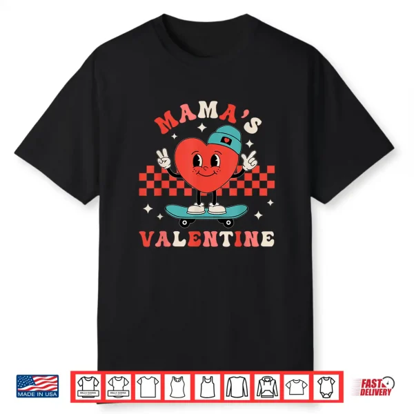 Retro Heart Mama’S Valentine Mom For Boys Girls Kids Toddler Shirt
