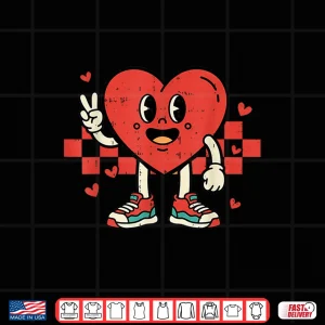 Design Retro Groovy Heart Peace Hand Valentines Day Men Women Kids Shirt