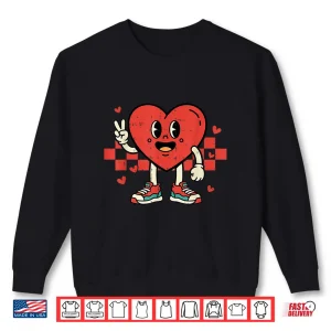 Sweatshirt Retro Groovy Heart Peace Hand Valentines Day Men Women Kids Shirt