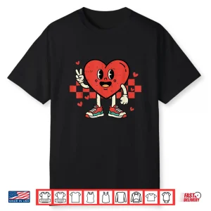 Retro Groovy Heart Peace Hand Valentines Day Men Women Kids Shirt