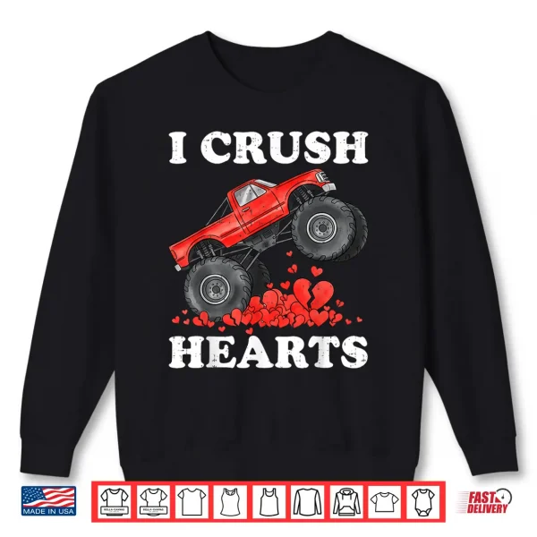Sweatshirt Monster Truck Teens Kids Boys I Crush Heart Valentines Day Shirt