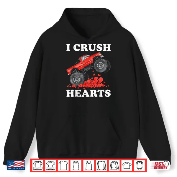 Hoodie Monster Truck Teens Kids Boys I Crush Heart Valentines Day Shirt