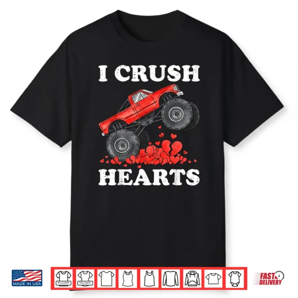 Monster Truck Teens Kids Boys I Crush Heart Valentines Day Shirt