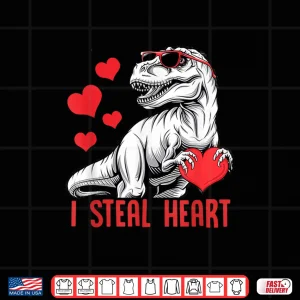 Design I Steal Heart T Rex Dinosaur Valentine Kids Boys Shirt