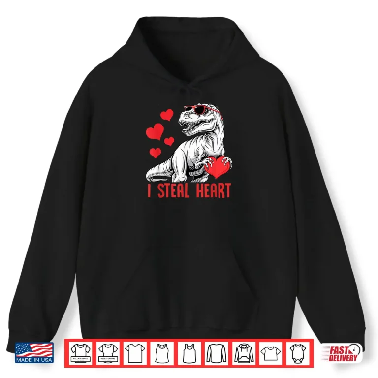 Hoodie I Steal Heart T Rex Dinosaur Valentine Kids Boys Shirt