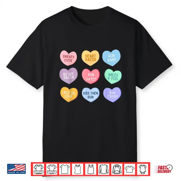 Heart Candy Running Runner Valentine Day Marathon Game Day Shirt