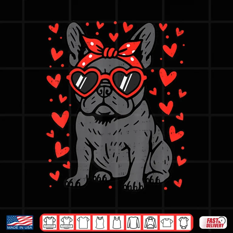 Design French Bulldog Heart Glasses Funny Valentine Frenchie Dog Shirt