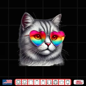 Design Cute Valentines Day Grey Cat Heart Sunglasses Women Men Tee Shirt