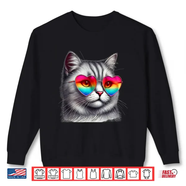 Cute Valentines Day Grey Cat Heart Sunglasses Women Men Tee Shirt 2 Sweatshirt Cute Valentines Day Grey Cat Heart Sunglasses Women Men Tee Shirt