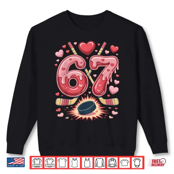 Sweatshirt 67 Valentine Hockey Heart Design Cute Ice Hockey Lovers Shirt