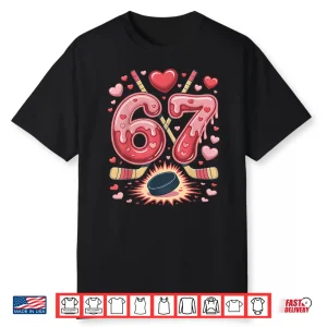 67 Valentine Hockey Heart Design Cute Ice Hockey Lovers Shirt