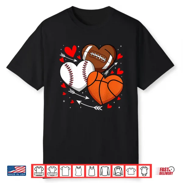 Cute Heart Baseball Basketball Football Valentine Boy Men Shirt