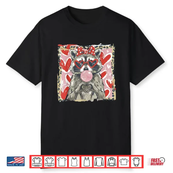 Vintage Leopard Funny Valentine Raccoon Lover Heart Xoxo Shirt