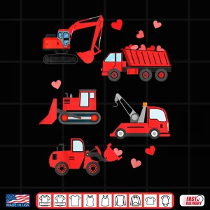 Design Valentines Day Boys Kids Toddler Construction Truck Hearts Shirt
