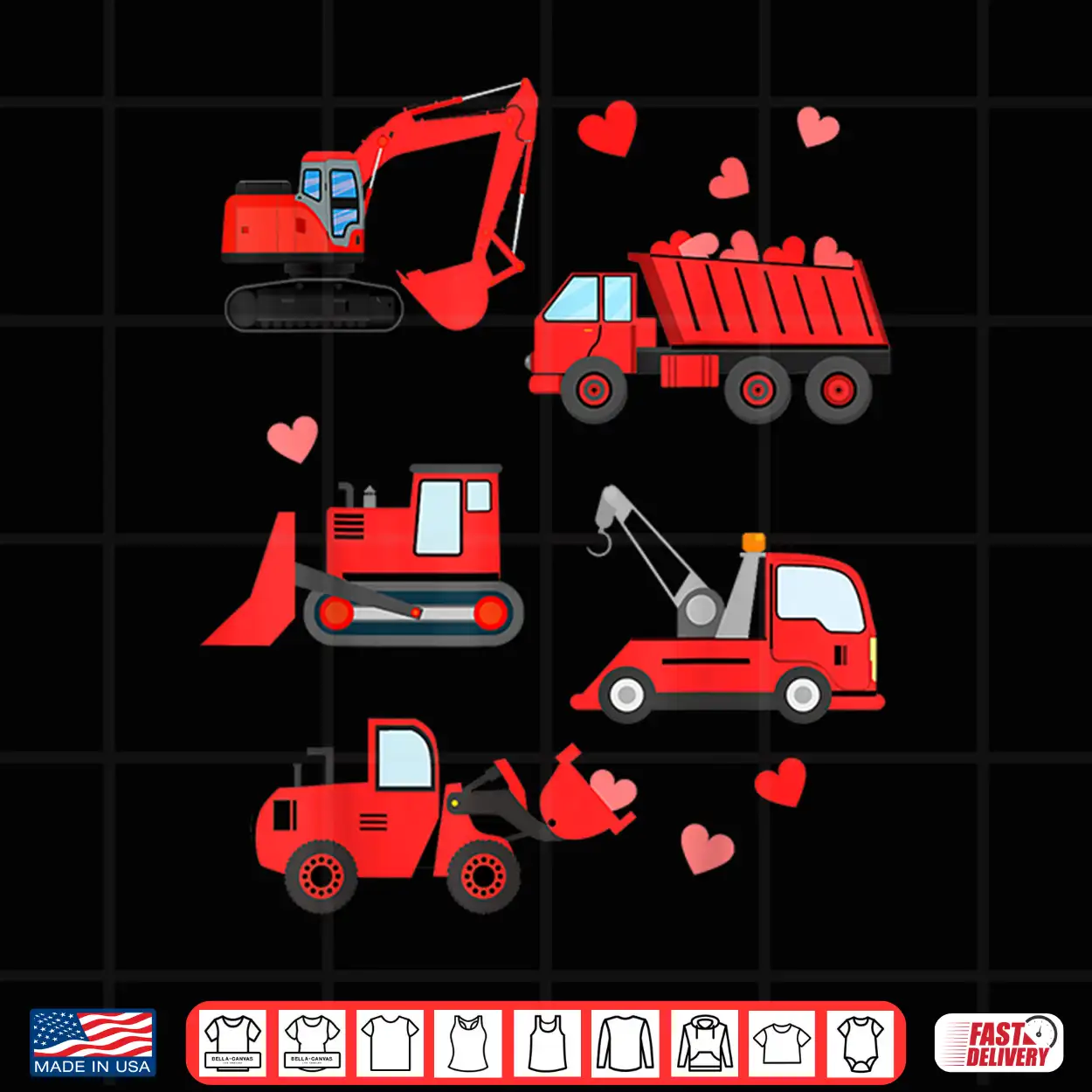 Valentines Day Boys Kids Toddler Construction Truck Hearts Shirt Valentines Day Boys Kids Toddler Construction Truck Hearts Shirt