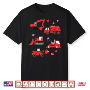 Valentines Day Boys Kids Toddler Construction Truck Hearts Shirt