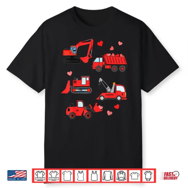 Valentines Day Boys Kids Toddler Construction Truck Hearts Shirt