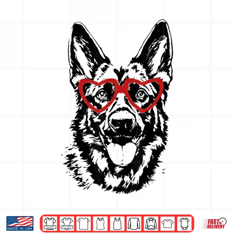 Design ValentineS Day German Shepherd With Heart Glasses Love Art Shirt