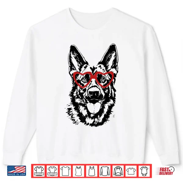 Sweatshirt ValentineS Day German Shepherd With Heart Glasses Love Art Shirt