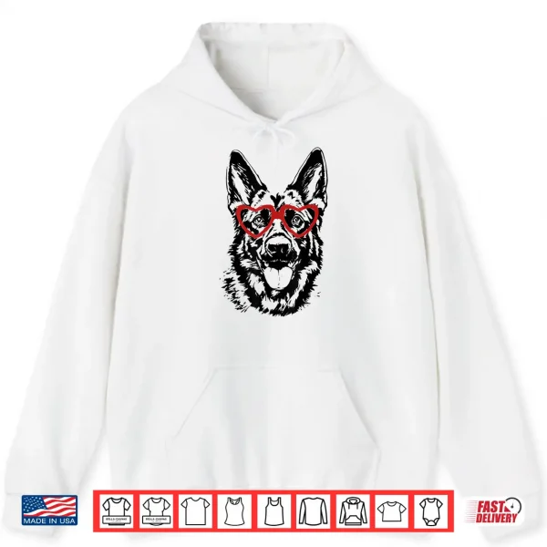 Hoodie ValentineS Day German Shepherd With Heart Glasses Love Art Shirt