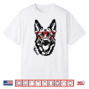 Valentine’S Day German Shepherd With Heart Glasses Love Art Shirt