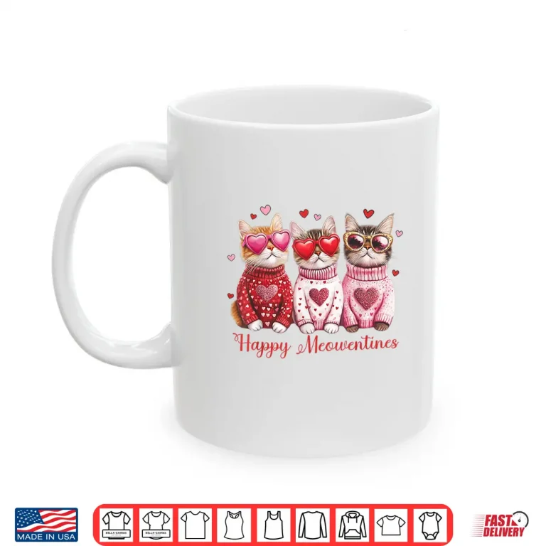Mug Valentine Cat Happy Meowentines Heart Valentines Cat Lover Shirt