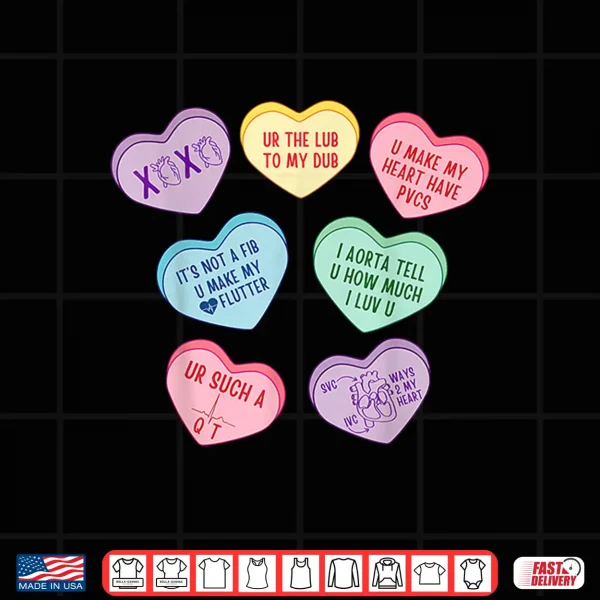 Design Valentine Cardiologist Hearts Candy Ekg Tech Telemetry Nurse Shirt