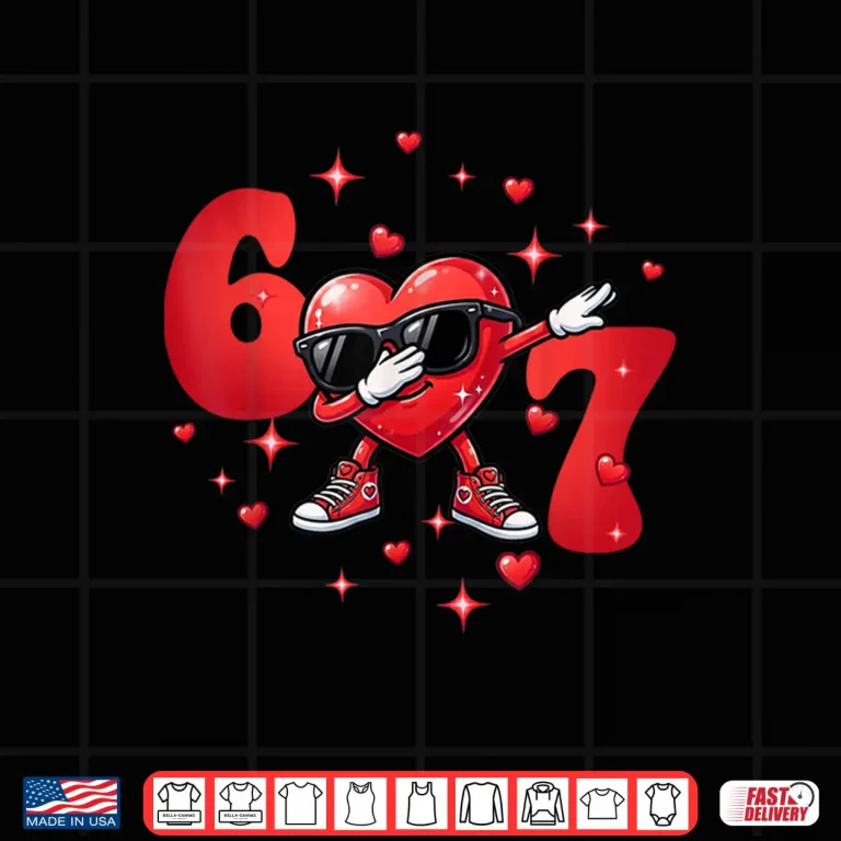 Design Six Seven 67 6 7 Meme Dabbing Heart Valentines Bro Kids Boys Shirt