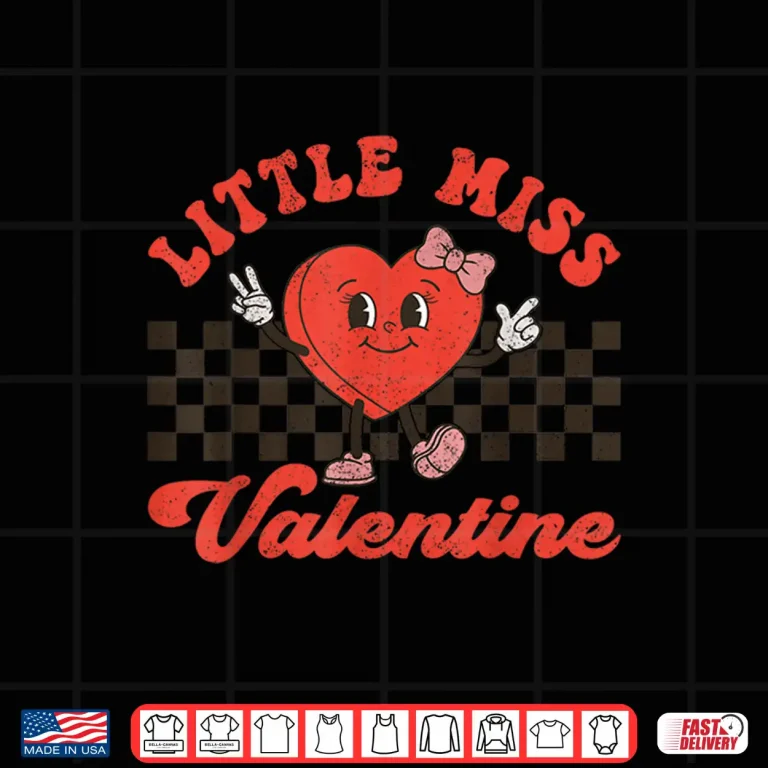 Design Retro Groovy Little Miss Valentine For Girls Kids Love Vibes Shirt