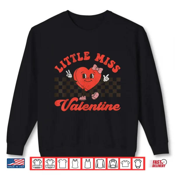 Sweatshirt Retro Groovy Little Miss Valentine For Girls Kids Love Vibes Shirt