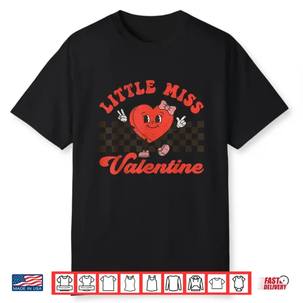 Retro Groovy Little Miss Valentine For Girls Kids Love Vibes Shirt