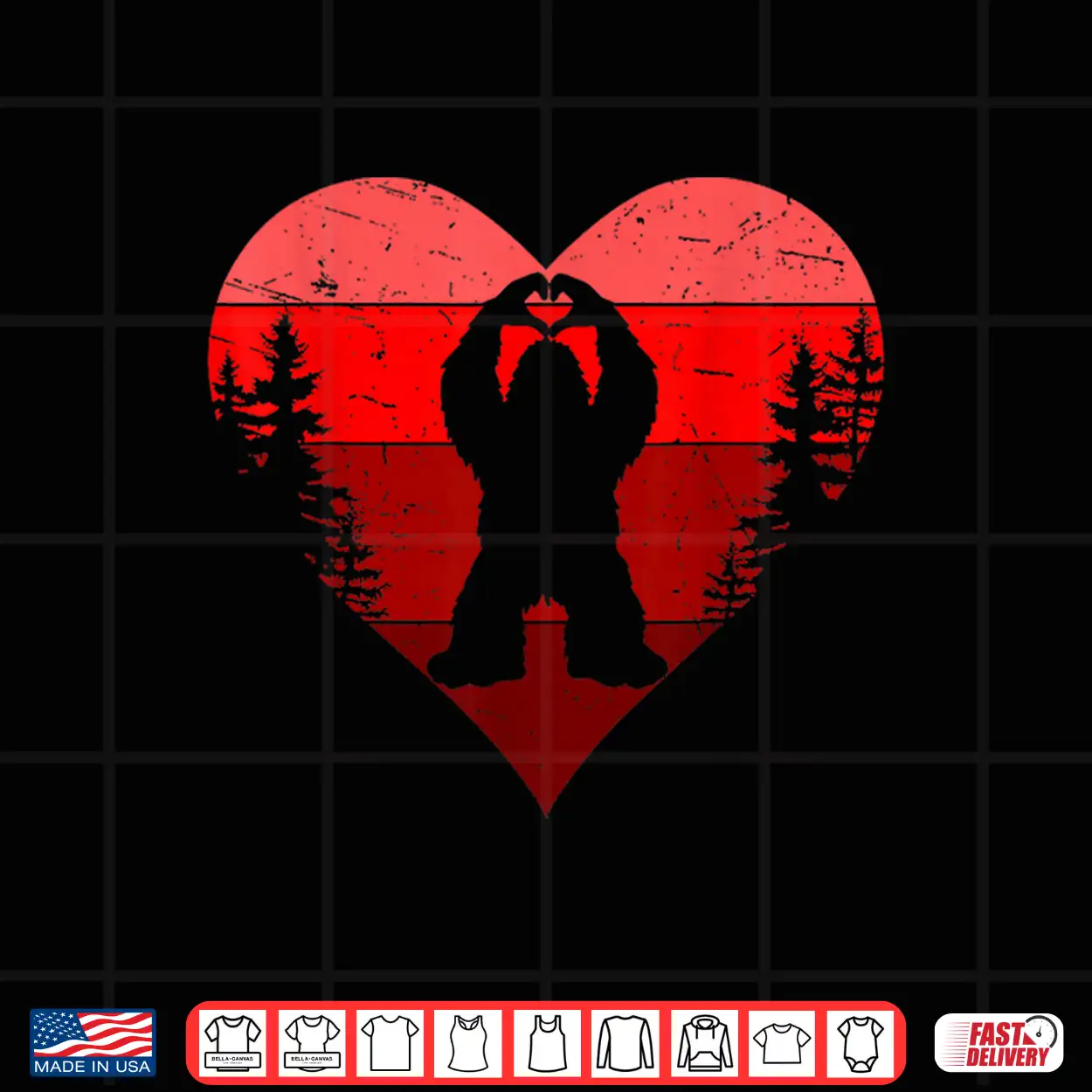 Retro Funny Bigfoot Sasquatch Heart Love Valentine Boy Men Shirt Retro Funny Bigfoot Sasquatch Heart Love Valentine Boy Men Shirt